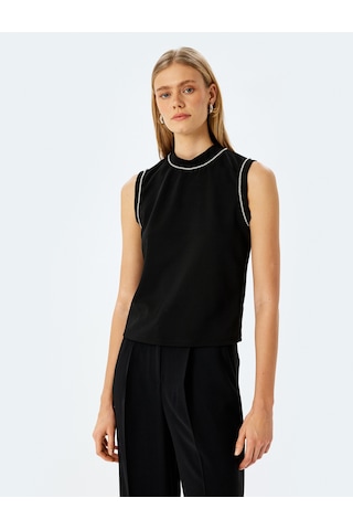 Koton Slim Fit Bisiklet Yaka Taşlı Kolsuz Tişört Siyah 5sak10005uk Siyah