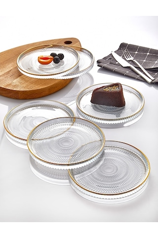 Gold Yaldızlı Lüks Cam Kek Ve Pasta Takımı 6'lı 16 CM Gold Yaldızlı Lüks Cam Kek Ve Pasta Takımı 6'lı 16 CM