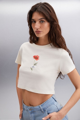 IRMA 100% Pamuk Kadın Crop Vanilya T-Shirt