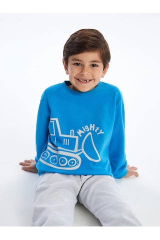 LC Waikiki Lcw Bisiklet Yaka Uzun Kollu Baskılı Erkek Bebek Sweatshirt Canlımavi