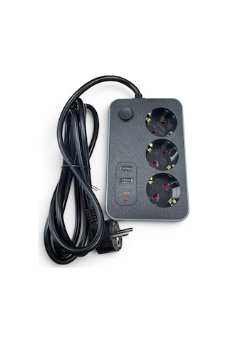Forline 3 Soketli Type-c + 2 Usb Girişli 2metre Kablolu Akım Korumalı Grup Priz 2 M