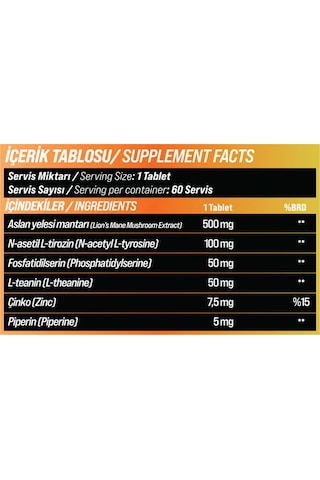 Grimsupps Lion's Mane & Theanine & Phosphatidylserine 60 Tablet Aromasız