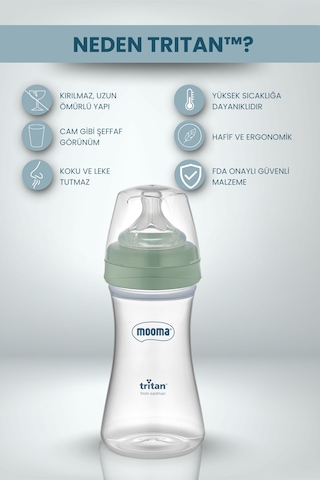 Mooma Neutra Antikolik Tritan Biberon 250 Ml 18 Ay Hızlı Akış - Çağla