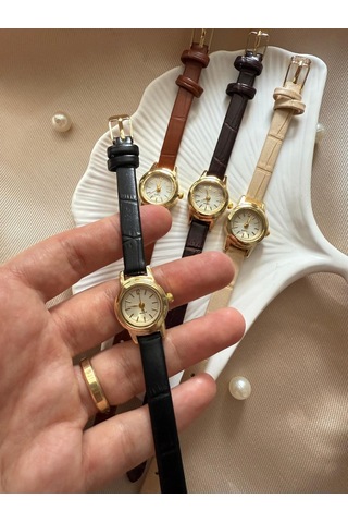 Retro Minimal Deri Kordon Vintage Kadın Kol Saati Minik Altın