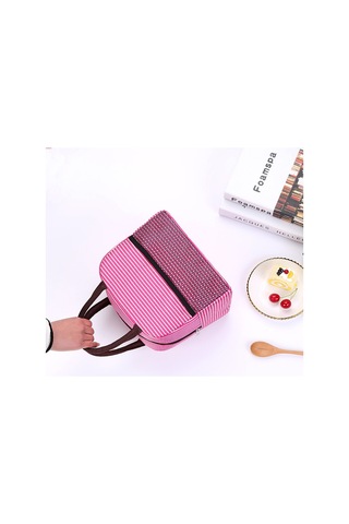 Termal Öğle Yemeği Çantası Klasik Çizgili Tasarım, Alüminyum Folyo İç Katmanlı, Buz Torbası Özellikli, Öğrenciler İçin Pratik Yemek Kabı, Isı Koruyucu Öğlen Yemeği Taşıma Çantası Pembe