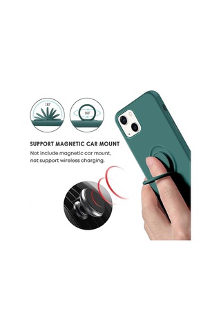 İphone 13 Kılıf Silikon Jel 360 Halka Tutucu Telefon Kılıfı - Gece Yeşili Diğer