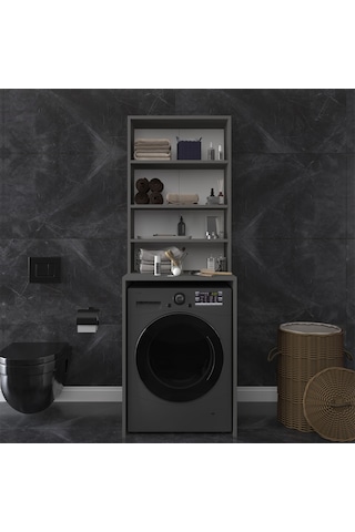 Asra Trend Çamaşır Makinesi Üstü Banyo Dolabı BD-04 %100 MDF 4 Katlı Organizer Raf Antrasit