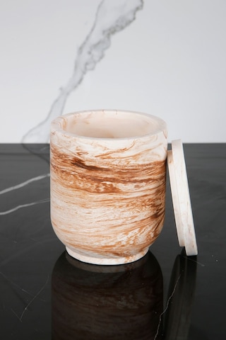 Mermer Desenli Beton Pamukluk Kapaklı Kutu Dekoratif Kutu Bej Kahverengi