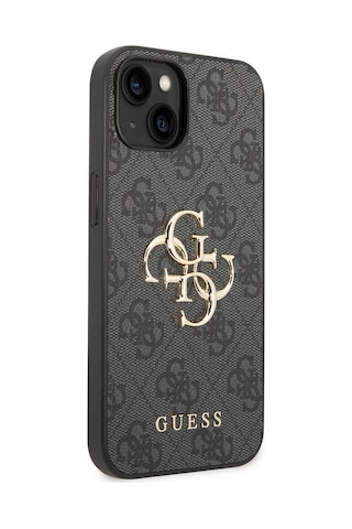 Apple Uyumlu iPhone 15 Kılıf Guess Lisanslı Pu Deri Yazı Ve 4g Metal Logolu Desen Kapak Kahverengi