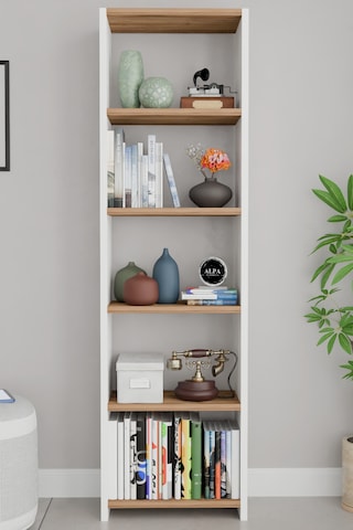 Alpaevmobilya Ahşap 5 Raflı 150 Cm Çok Amaçlı Açık Kitaplık Dekoratif Salon Rafı Düzenleyici Ve Organizer Beyaz - Atlantik Çam