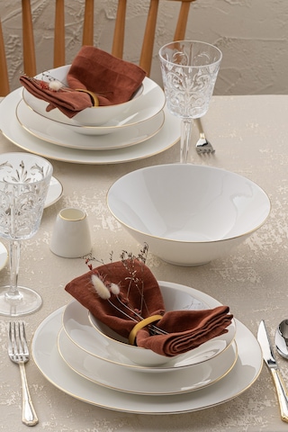 Emsan Elmira Gold Fine Bone 59 Parça 12 Kişilik Yemek Takımı Beyaz