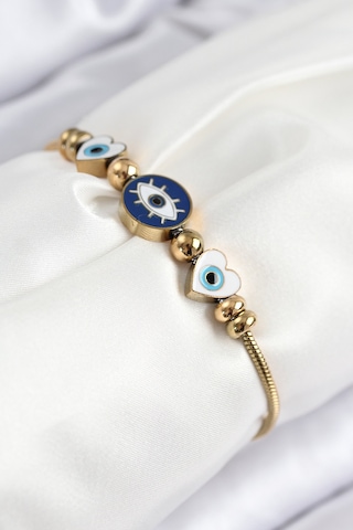 Göz Charm Figürlü Gold Renk Kadın Bileklik 316l Çelik Çok Renkli