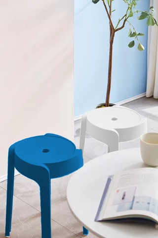 Kaymaz Ayaklı İçiçe Geçebilen Plastik Tabure 4adet-lacivert Beyaz