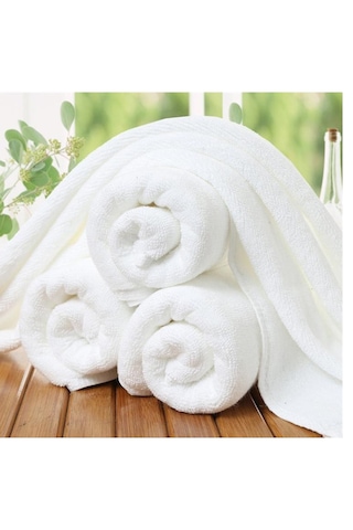 Lüx Beyaz Banyo Havlusu 630 Gr %100 Pamuk 3'lü Set 90x150... Beyaz