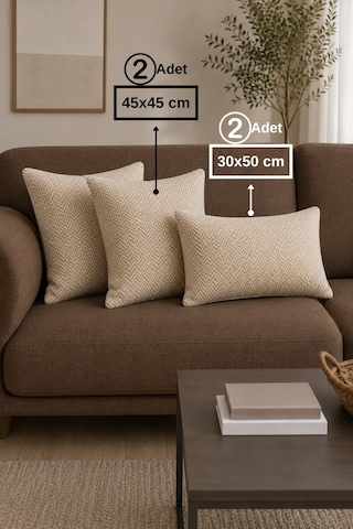 Chevron Bohem Dekoratif Punch Yastık Kırlent Kılıfı Bej 30 x 50