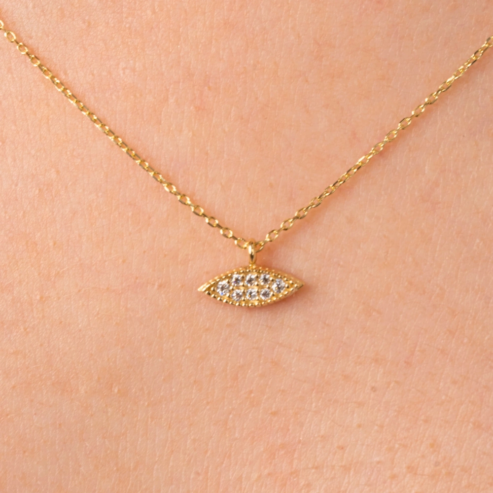 Gümüş Kolye - Mekik Taşlı Tasarım 925 Ayar Gümüş Kolye Sarı