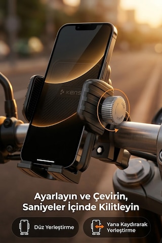 Titreşim Emici Kilit 360 Ayarlanabilir Sistemli Motosiklet Ve Bisiklet Telefon Tutucu Siyah