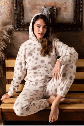 Sude K-200-64 Puantiyeli Kapüşonlu Kadın Pijama Takımı Çok Renkli