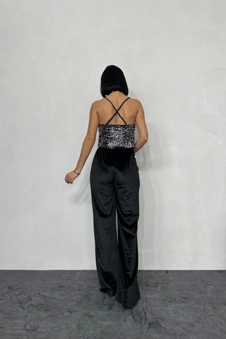 Defymoda Gümüş Askılı Degaje Bluz Gümüş