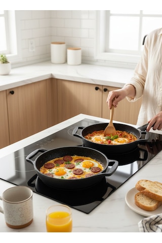 Ressla Döküm Sahan Seti Yapışmaz Yumurta & Kızartma Tavası Omlet Tavası 18cm + 20cm Siyah