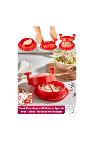 Pratik Tavuk Ve Pişmiş Sebze Parçalama Didikleme Aleti Pratik Et Tavuk Tiftikleme Aleti Kırmızı