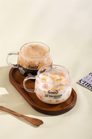 Porsima 2089-1 Borosilikat Isıya Ateşe Dayanıklı Cam Kulplu Çay Bardağı Kahve Bardak Kupa Pembe 400 Ml Şeffaf