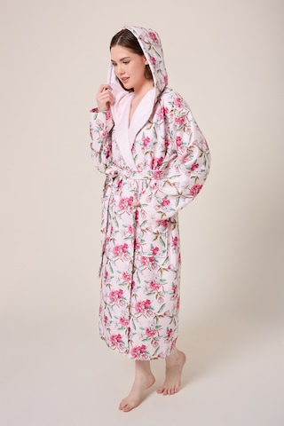 Peonia Fiore Desenli Dijital Baskılı Kapüşonlu Bornoz Pembe