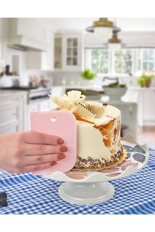 Rotanev 3 Parça Plastik Pasta Hamur Krema Şekillendirici Kesici Kazıyıcı Dekoratör Spatula Set Çok Renkli