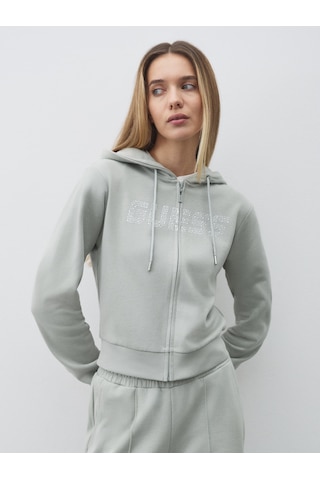 Guess Logolu Yapay Elmas Taşlı Kapüşonlu Kadın Sweatshirt V5gq10kcrp0 Yeşil