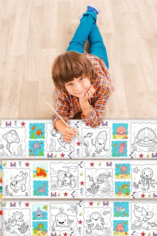 Deniz Hayvanları Temalı Örnek Resimli 3,75 Metre Rulo Boyama Kağıdı Karışık