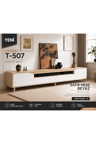 Legno Premium 180cm Modern Tv Ünitesi Safir Meşe-beyaz Beyaz - Safir Meşe