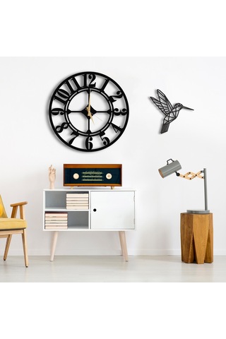 50X50 Dekoratif Duvar Saati + Tablo 35 Cm Hediye (492535223) Siyah