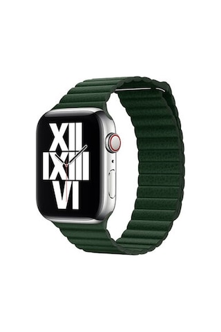 Apple Watch Uyumlu Ultra 49mm Kordon Krd-09 Deri Lop Strap Kayış - Koyu Yeşil