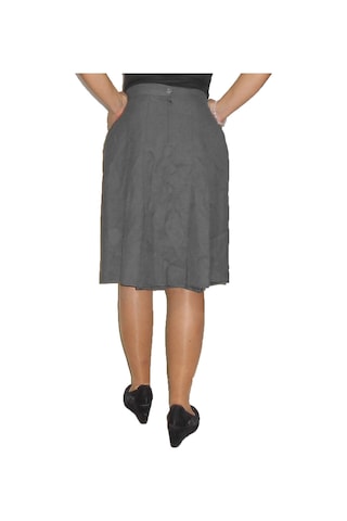Koyu Gri Pileli Diz Boyu Etek Gri