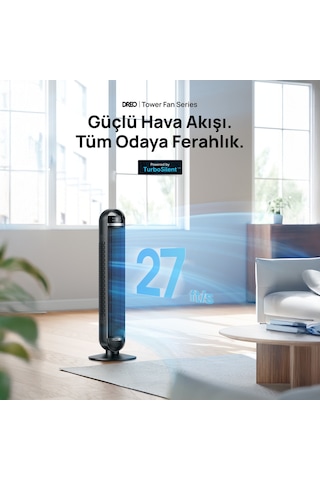 DREO Nomad TFT414 Kule Tipi Vantilatör 36 İnç 8 Hız, 4 Mod, 90° Salınım, Sessiz Çalışma, Kumandalı, LED Ekran Siyah