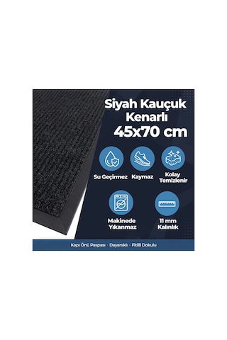 Delta Kk001a Siyah Halılı Kauçuk Kenarlı Fitilli Kapı Önü Paspası Kaymaz Taban Toz Ve Kir Tutucu 45x70 Cm