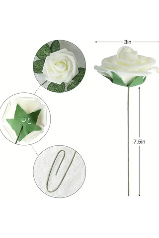 Boutonnieres Merkezleri İçin İvory Gül W / Sap, 1 Adet