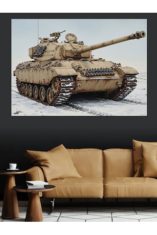 Çöl Kamuflajlı Savaş Tankı Dekoratif Kanvas - Mdf Ahşap Tablo