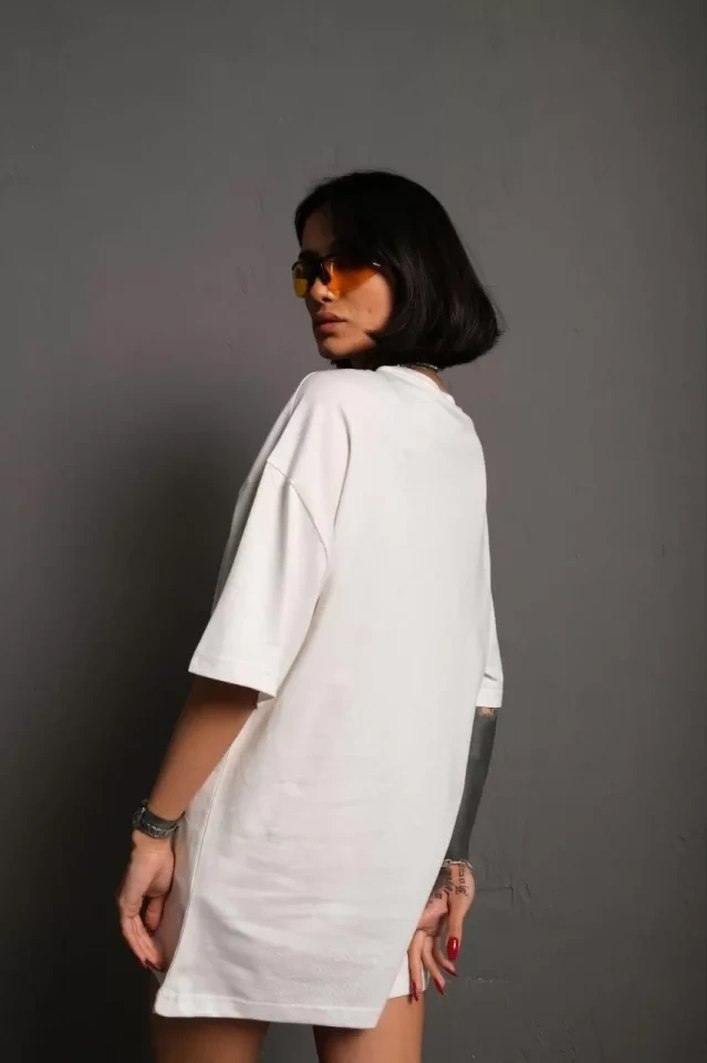 Amorluxe 24/1 Düz A Kalite Oversize T-shirt - Beyaz