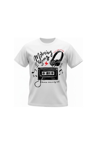 Urbantrendstore Unisex Müzik Temalı Oversize Fit Rahat Geniş Salaş T-shirt Günlük Tişört Beyaz