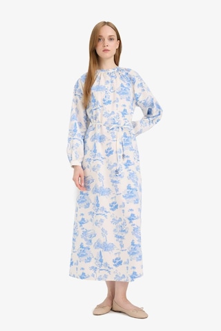 Defacto Relax Fit Bisiklet Yaka Çiçekli Poplin Bağcıklı Uzun Kollu Maxi Elbise F4554ax25hsbe751 Mavi