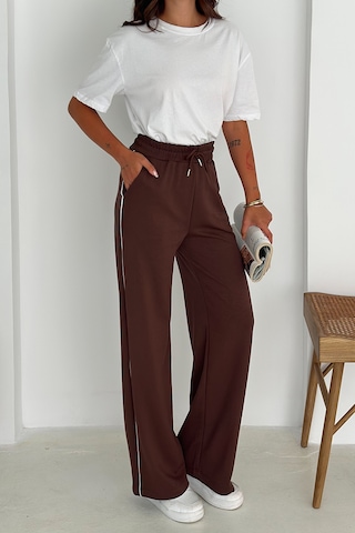 Noa & Noa Kadın Lastikli Bel Bağcıklı Bol Paça Pantolon Rahat & Minimal Stil Kahverengi