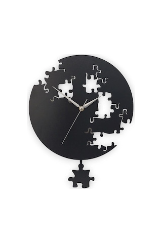 Cajuart Siyah Puzzle Desenli Modern Sallanan Sarkaçlı Duvar Saati Siyah