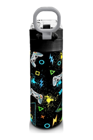 Coral High Kids Siyah Fosforlu Yeşil Gamer Desenli Pipetli Ve Direkt İçim Çelik Termos 500 Ml 31817 Siyah