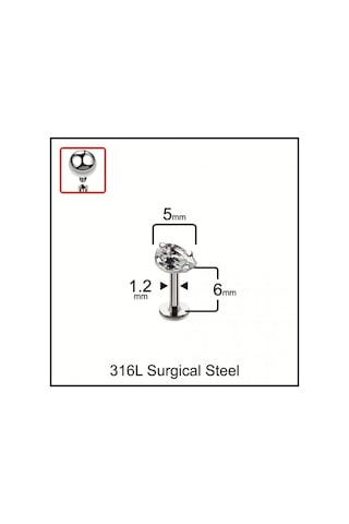 316 L Cerrahi Çelik Baget Taşlı Dudak Helix Tragus Kıkırdak Piercingi Gümüş