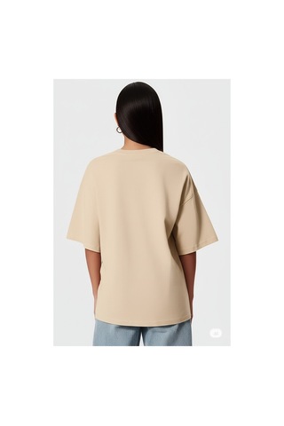 Nevermınd Unisex Renkli Graffiti Baskılı Oversize Beyaz Tişört Bej Bej