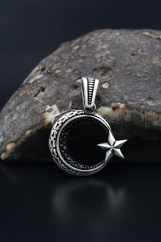 Kolye Ucu 925 Ayar Gümüş Ay Yıldızlı Ayyıldızlı Kral Zincir Desenli 901179