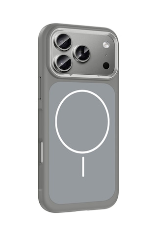 Apple Uyumlu iPhone 17 Pro Max Kılıf M-safe Şarj Özellikli Metal Kamera Çerçeveli Mat Sanremo Kapak Gri