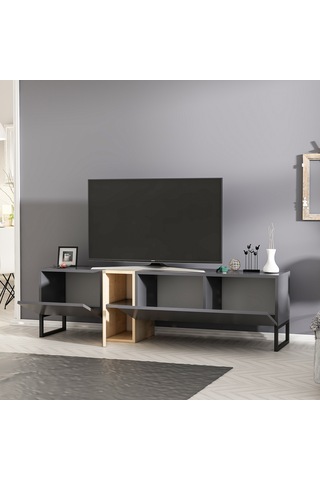 T0016 Kapaklı, Metal Ayaklı, Tv Sehpası, Tv Ünitesi - Antrasit/safir Meşe Antrasit/safir Meşe