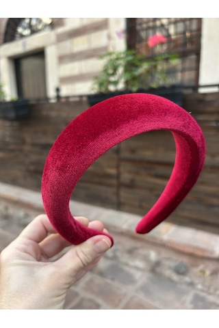 Yılbaşı Kırmızı Kadife Kırmızı Kalın Bombeli Kadın Taç Aksesuar Kırmızı